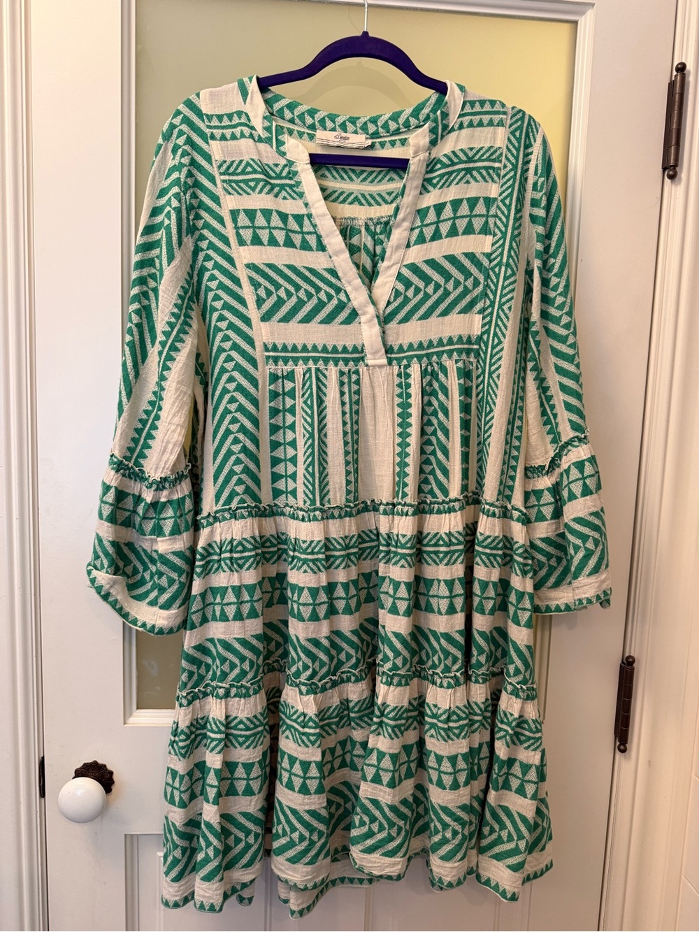 Devotion TWINS Green and White Geometric Mini Dress
